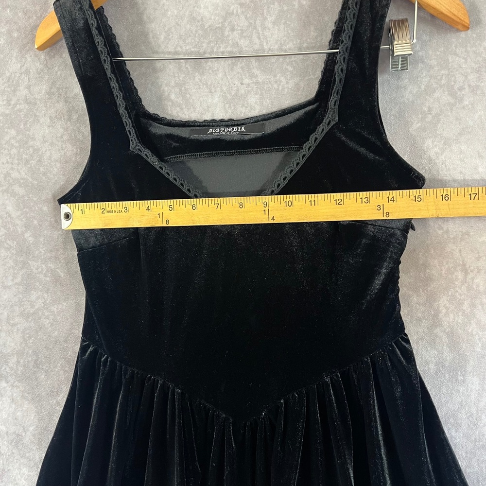 Disturbia Velvet Mini Dress Women US 6 Black Lace Trim Gothic Witchy - Picture 4 of 8